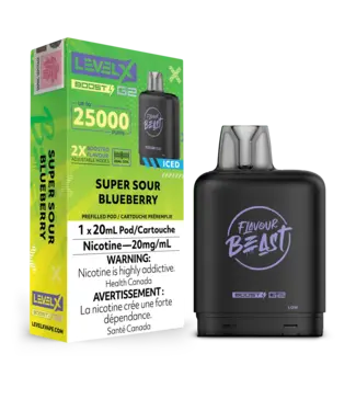 FLAVOUR BEAST LEVEL X LEVEL X FLAVOUR BEAST POD 25K ON SUPER SOUR BLUEBERRY ICED