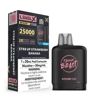 FLAVOUR BEAST LEVEL X LEVEL X FLAVOUR BEAST POD 25K ON STR8 UP STRAWBERRY BANANA ICED
