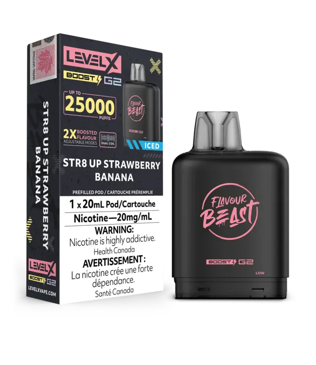 LEVEL X FLAVOUR BEAST POD 25K ON STR8 UP STRAWBERRY BANANA ICED