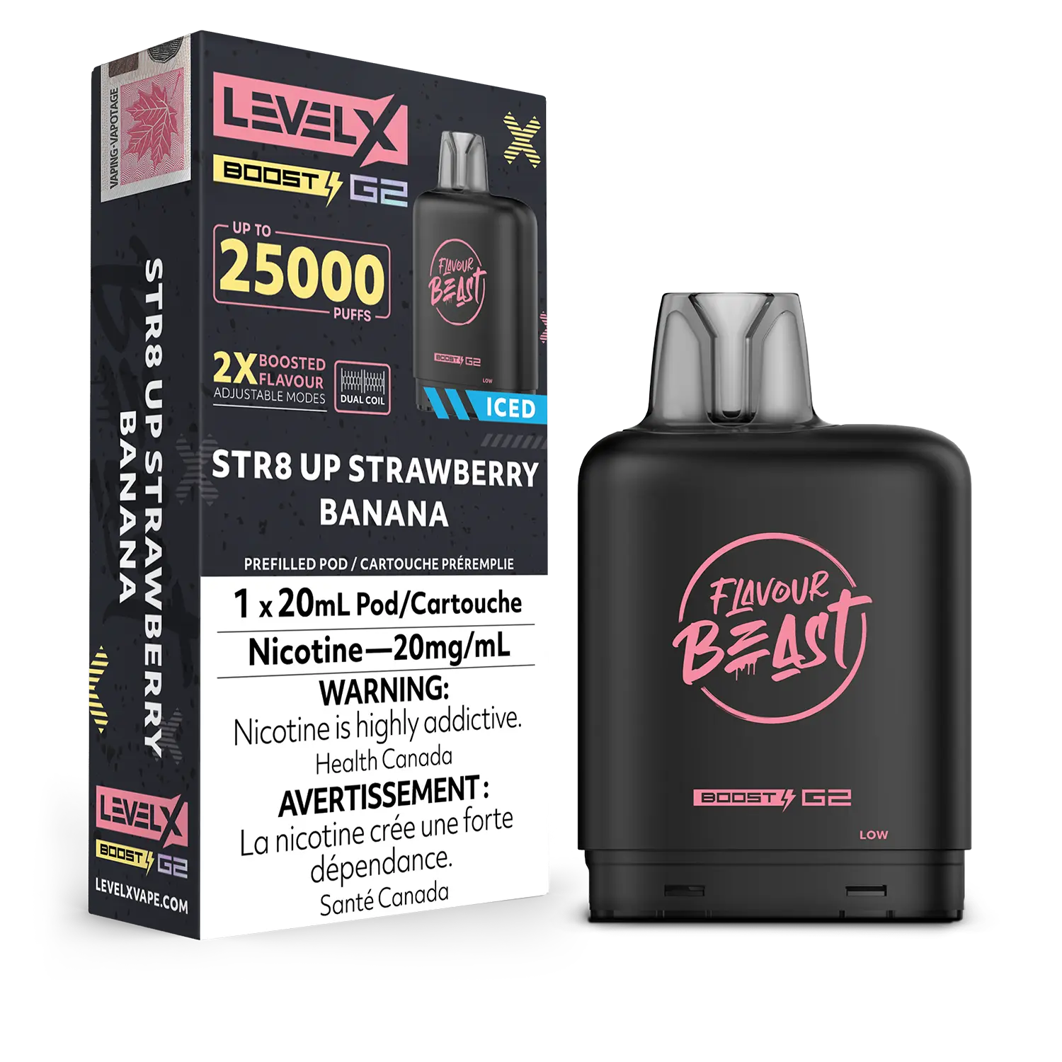 LEVEL X FLAVOUR BEAST POD 25K ON STR8 UP STRAWBERRY BANANA ICED