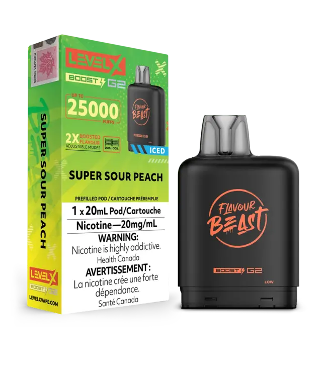 LEVEL X FLAVOUR BEAST POD 25K ON SUPER SOUR PEACH ICED