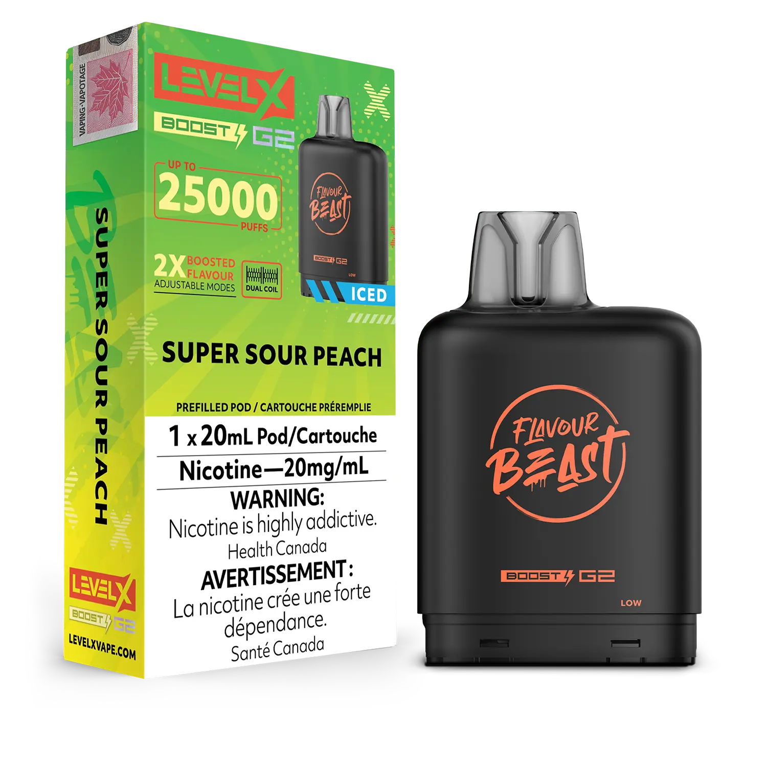 LEVEL X FLAVOUR BEAST POD 25K ON SUPER SOUR PEACH ICED