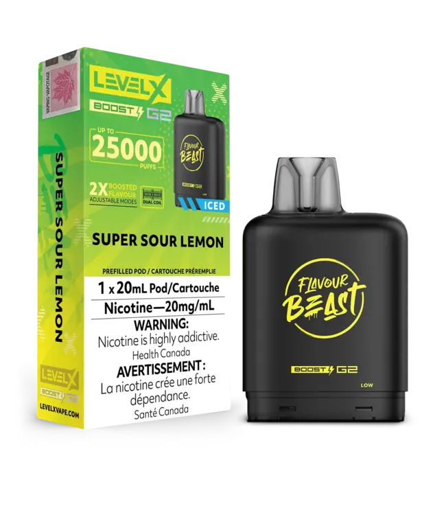 LEVEL X FLAVOUR BEAST POD 25K ON SUPER SOUR LEMON ICED