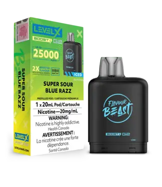 FLAVOUR BEAST LEVEL X LEVEL X FLAVOUR BEAST POD 25K ON SUPER SOUR BLUE RAZZ ICED