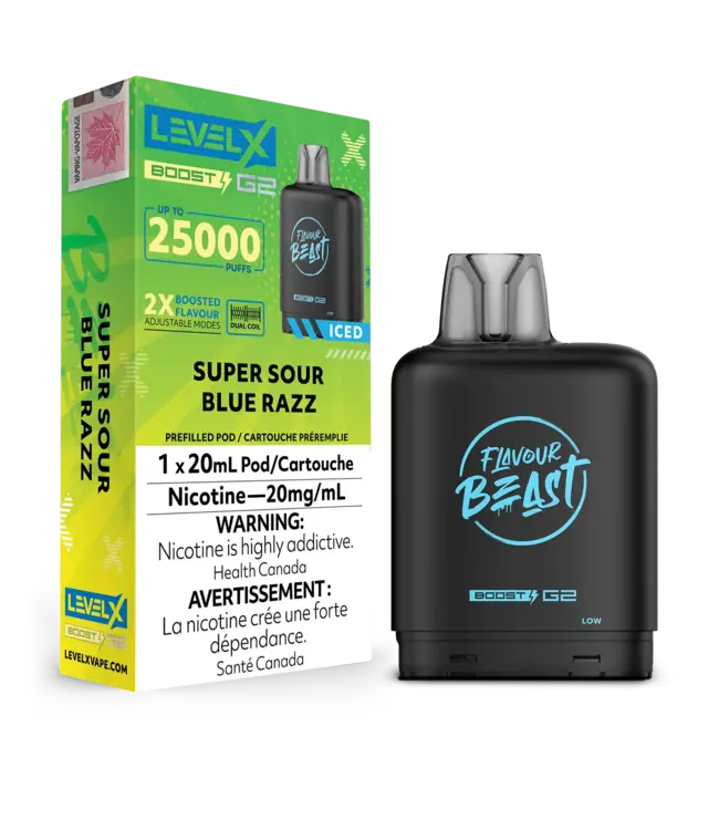LEVEL X FLAVOUR BEAST POD 25K ON SUPER SOUR BLUE RAZZ ICED