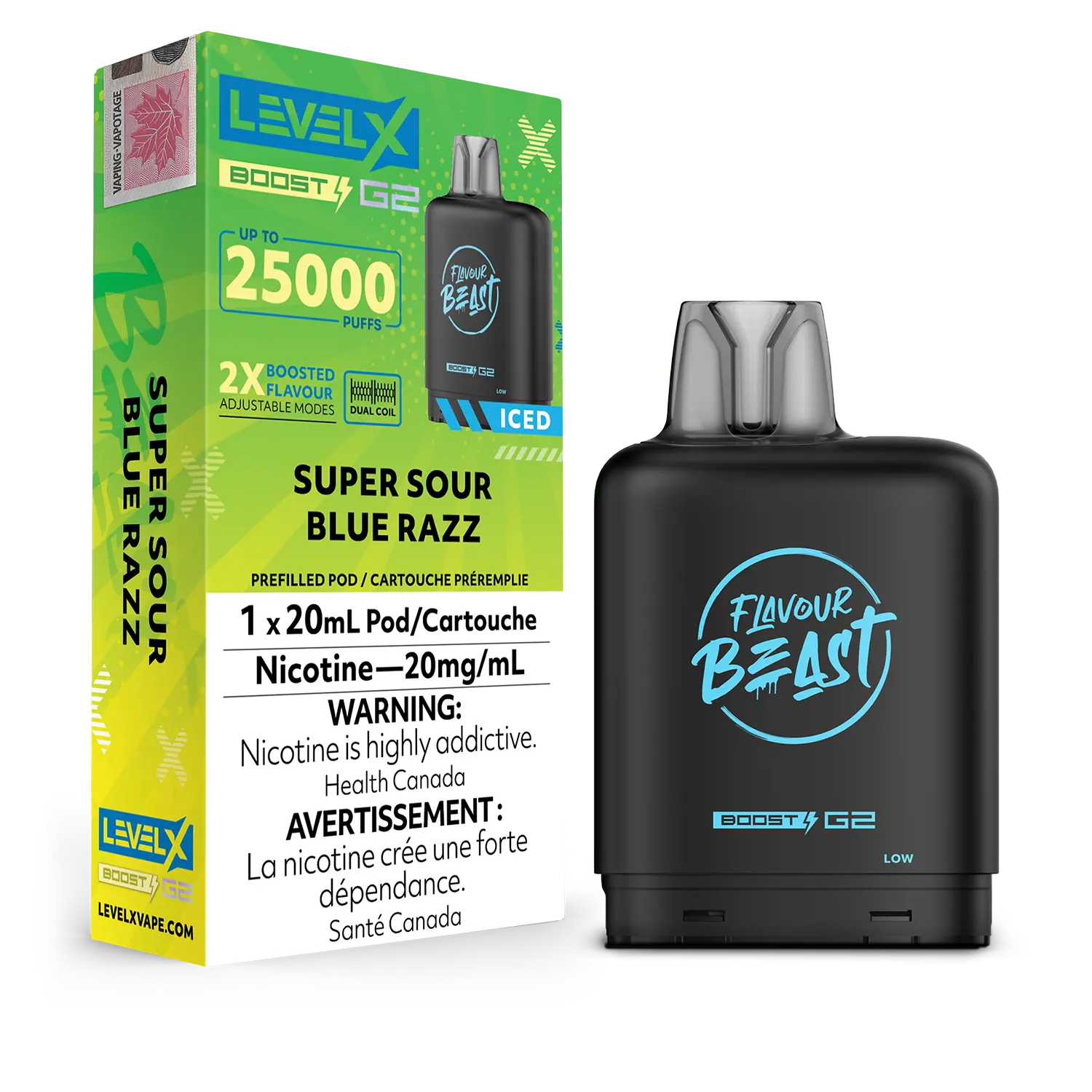LEVEL X FLAVOUR BEAST POD 25K ON SUPER SOUR BLUE RAZZ ICED