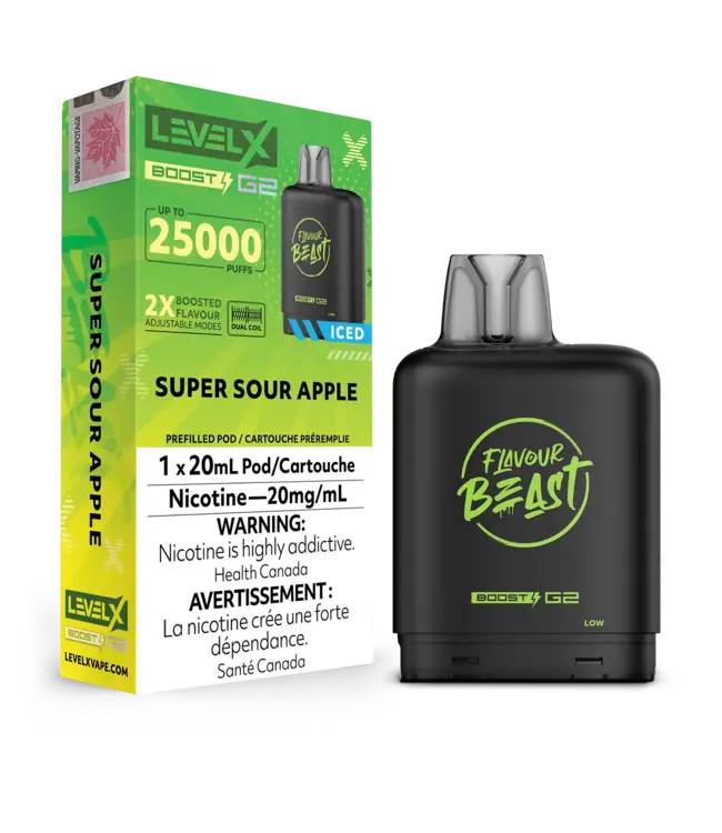 LEVEL X FLAVOUR BEAST POD 25K ON SUPER SOUR APPLE ICED