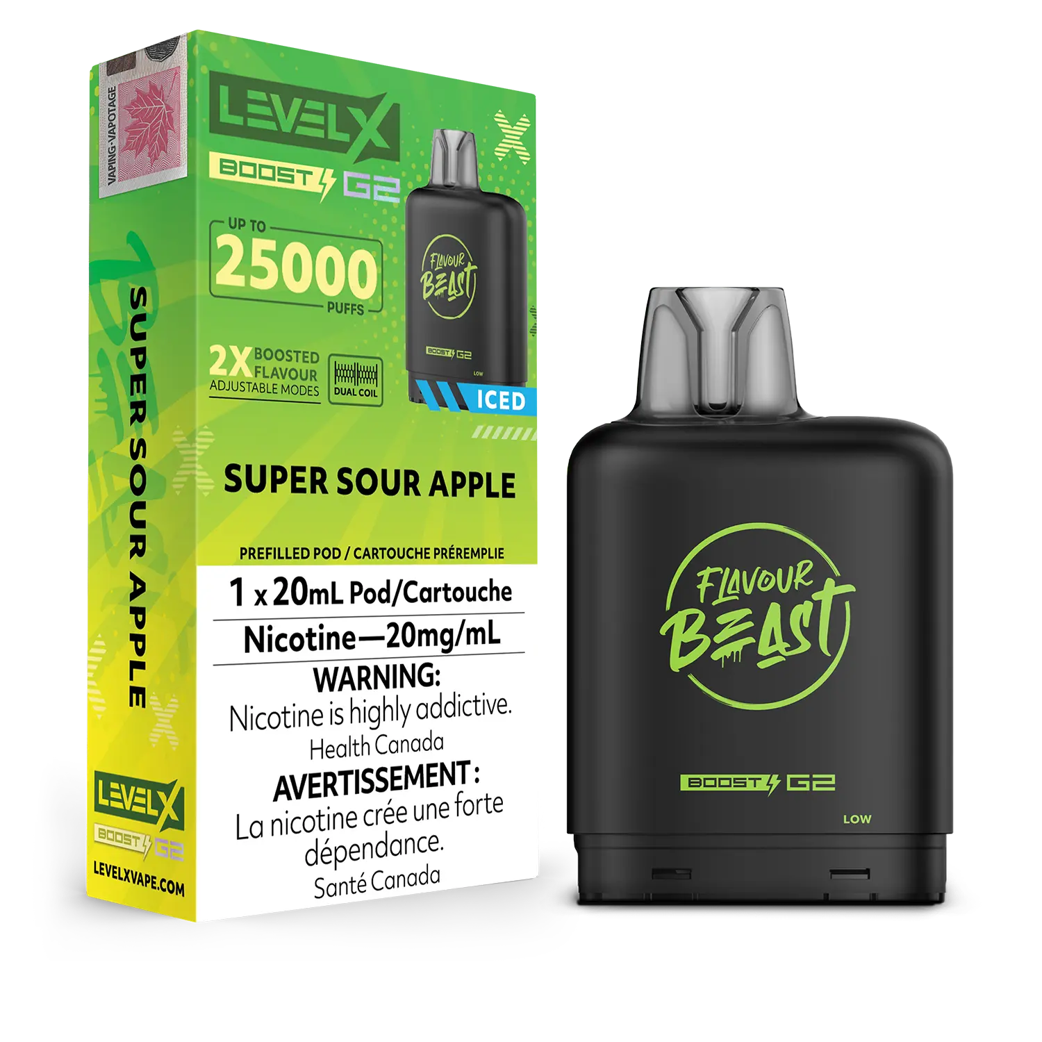 LEVEL X FLAVOUR BEAST POD 25K ON SUPER SOUR APPLE ICED