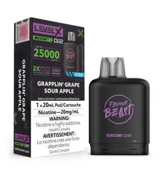 FLAVOUR BEAST LEVEL X LEVEL X FLAVOUR BEAST POD 25K ON GRAPPLIN' GRAPE SOUR APPLE ICED