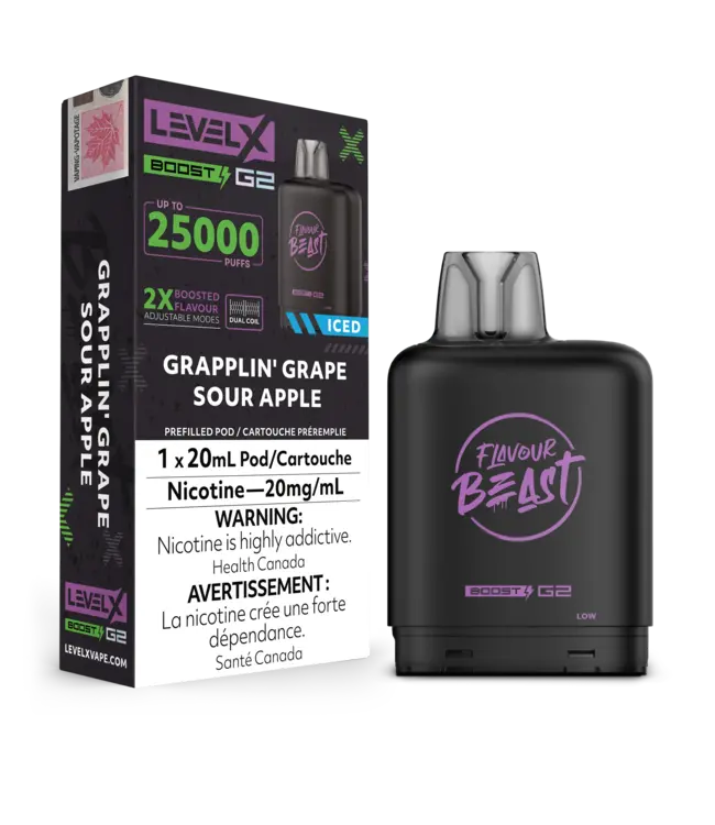 LEVEL X FLAVOUR BEAST POD 25K ON GRAPPLIN' GRAPE SOUR APPLE ICED