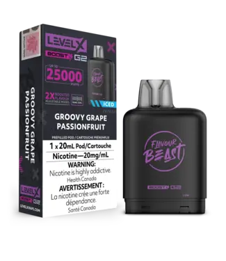 FLAVOUR BEAST LEVEL X LEVEL X FLAVOUR BEAST POD 25K ON GROOVY GRAPE PASSIONFRUIT ICED