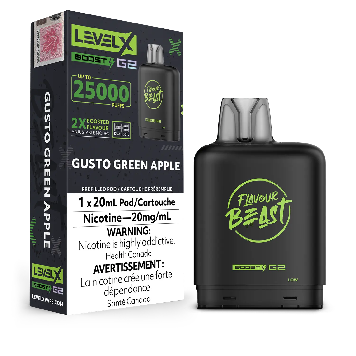 LEVEL X FLAVOUR BEAST POD 25K ON GUSTO GREEN APPLE