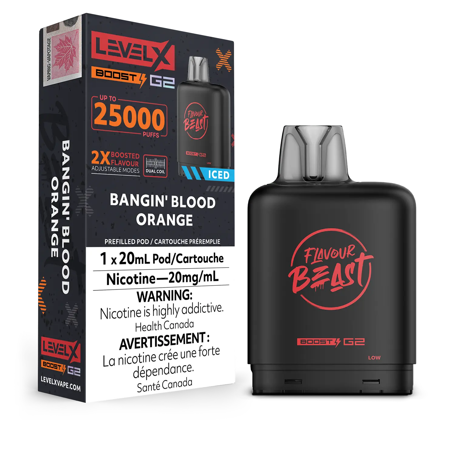 LEVEL X FLAVOUR BEAST POD 25K ON BANGIN' BLOOD ORANGE ICED