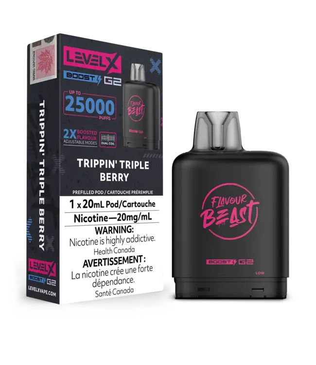 LEVEL X FLAVOUR BEAST POD 25K ON TRIPPIN' TRIPLE BERRY