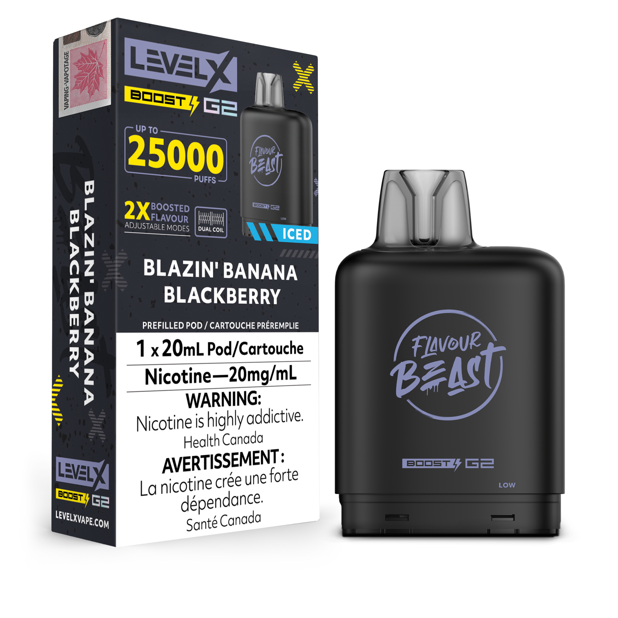 LEVEL X FLAVOUR BEAST POD 25K ON BLAZIN BANANA BLACKBERRY