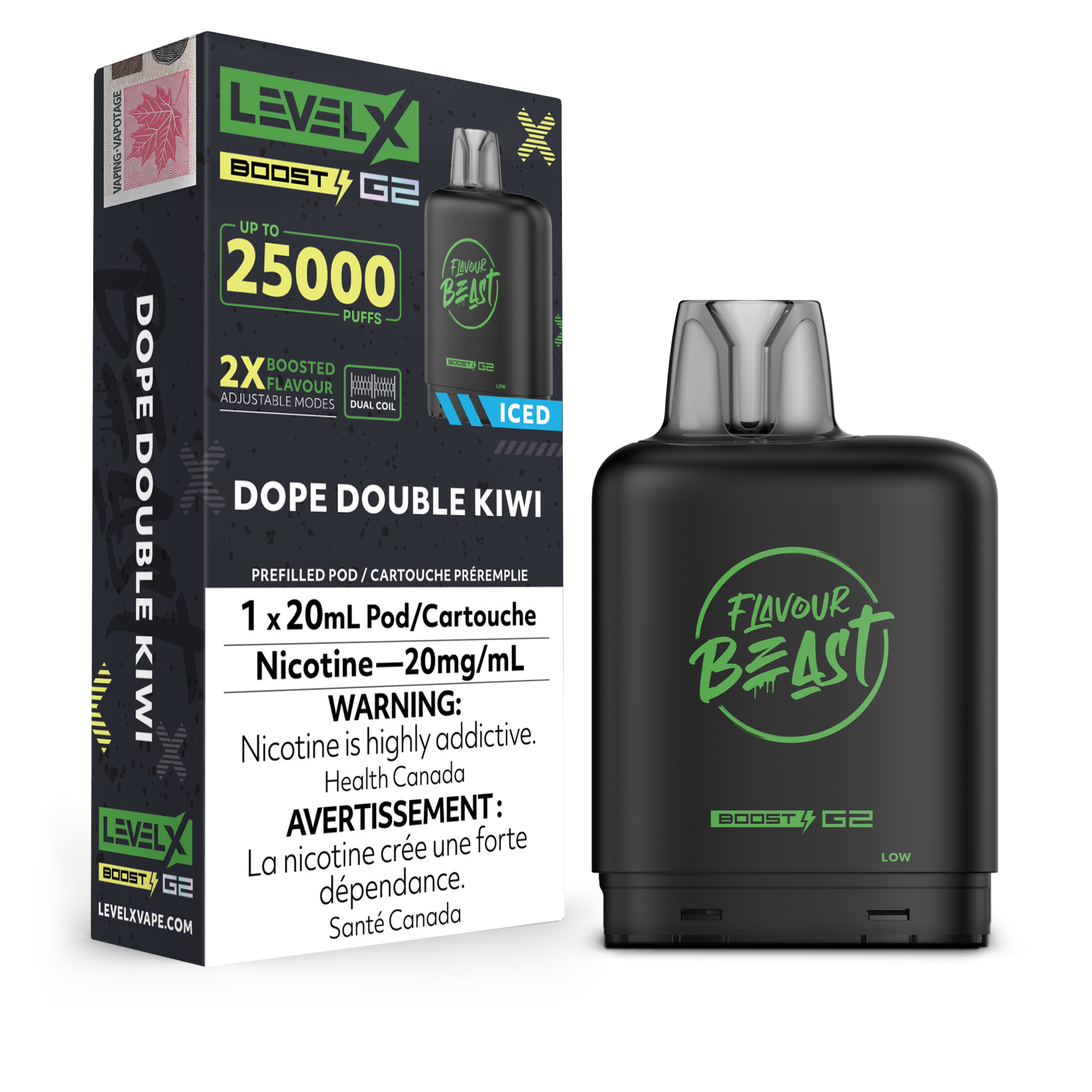 LEVEL X FLAVOUR BEAST POD 25K ON DOPE DOUBLE KIWI ICED