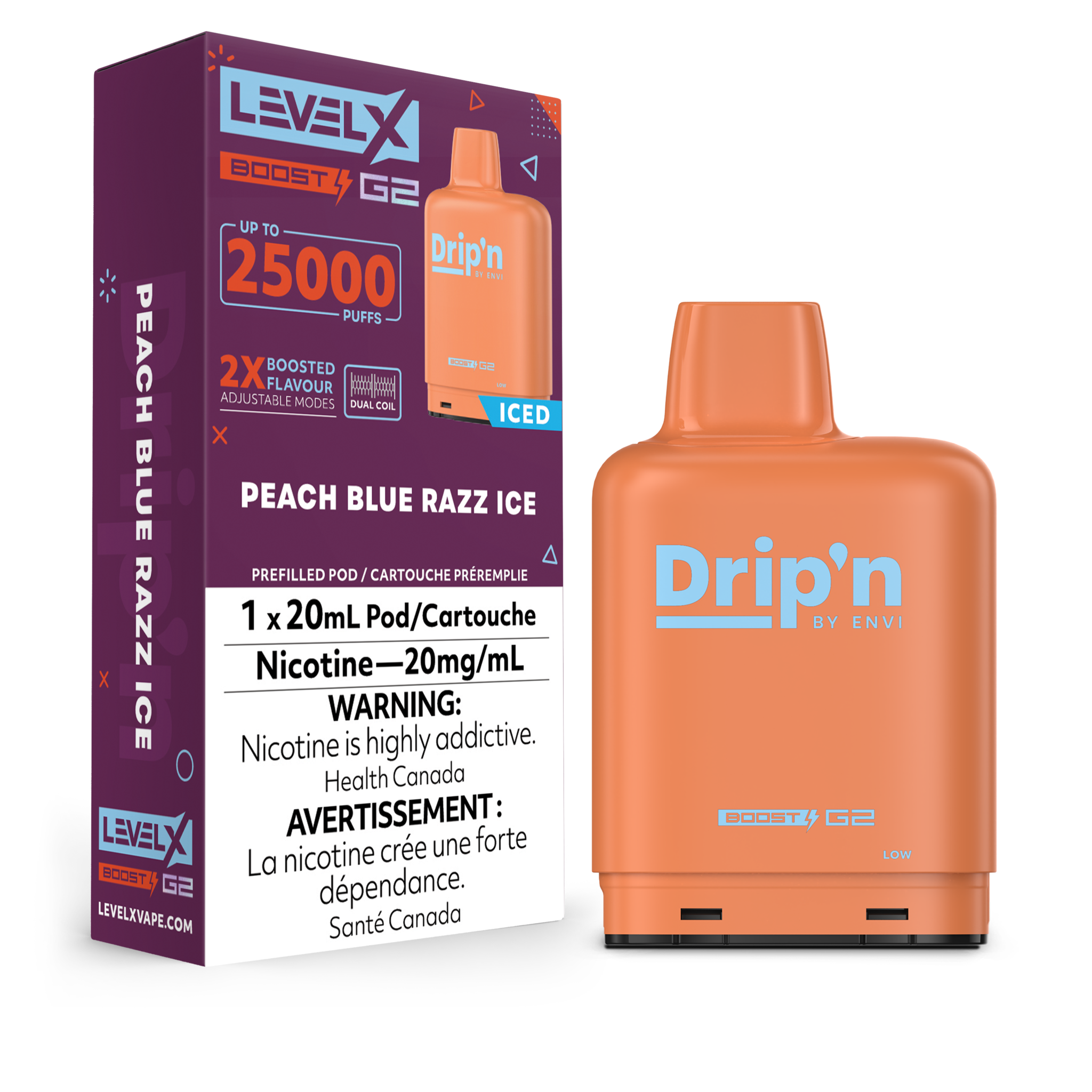 DRIP'N LEVEL X POD 25K ON PEACH BLUE RAZZ ICE