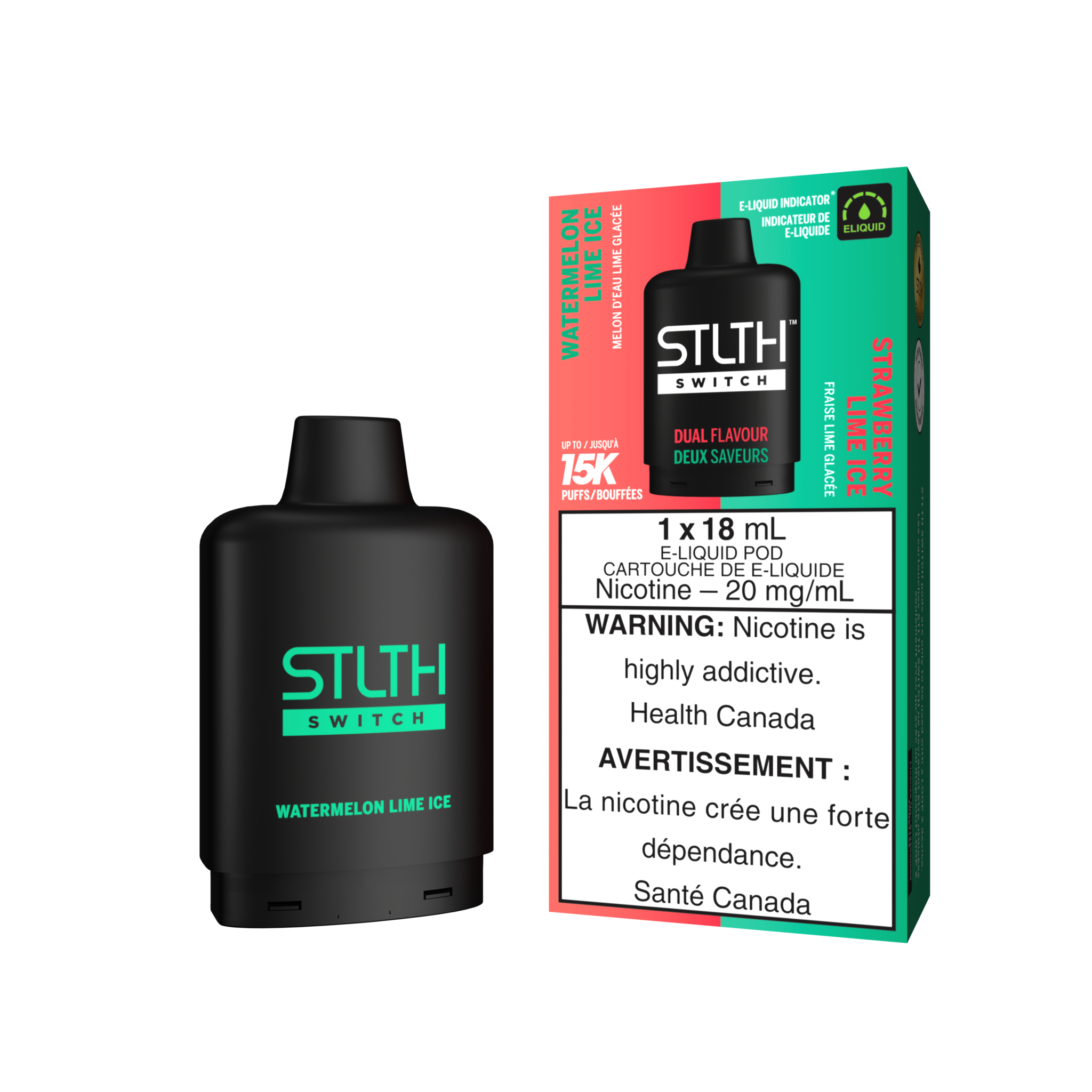 STLTH SWITCH PODS ON WATERMELON LIME ICE & STRAWBERRY LIME ICE