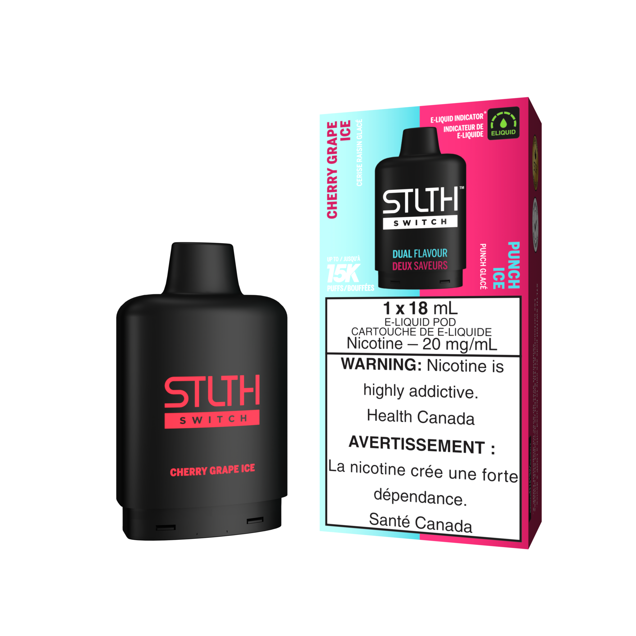 STLTH SWITCH PODS ON CHERRY GRAPE ICE & PUNCH ICE