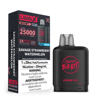 FLAVOUR BEAST LEVEL X LEVEL X FLAVOUR BEAST POD 25K ON SAVAGE STRAWBERRY WATERMELON