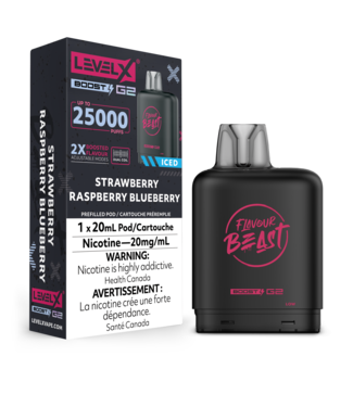 FLAVOUR BEAST LEVEL X LEVEL X FLAVOUR BEAST POD 25K ON STRAWBERRY RASPBERRY BLUEBERRY