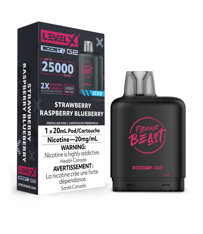 LEVEL X FLAVOUR BEAST POD 25K ON STRAWBERRY RASPBERRY BLUEBERRY