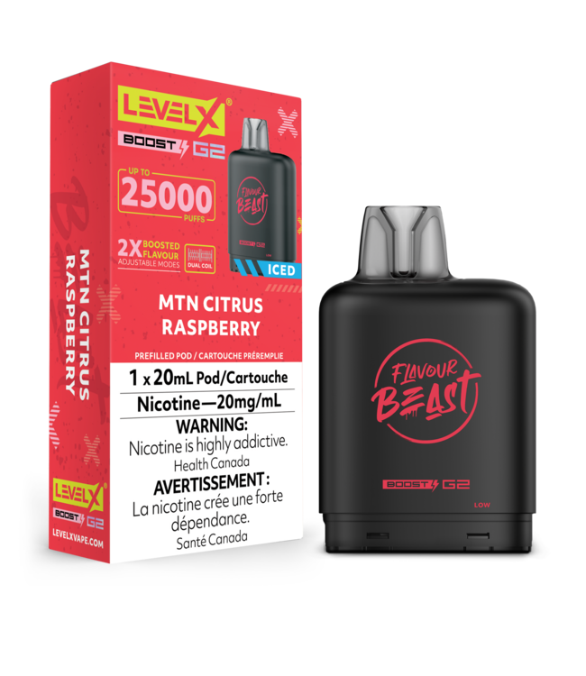 LEVEL X FLAVOUR BEAST POD 25K ON MTN CITRUS RASPBERRY