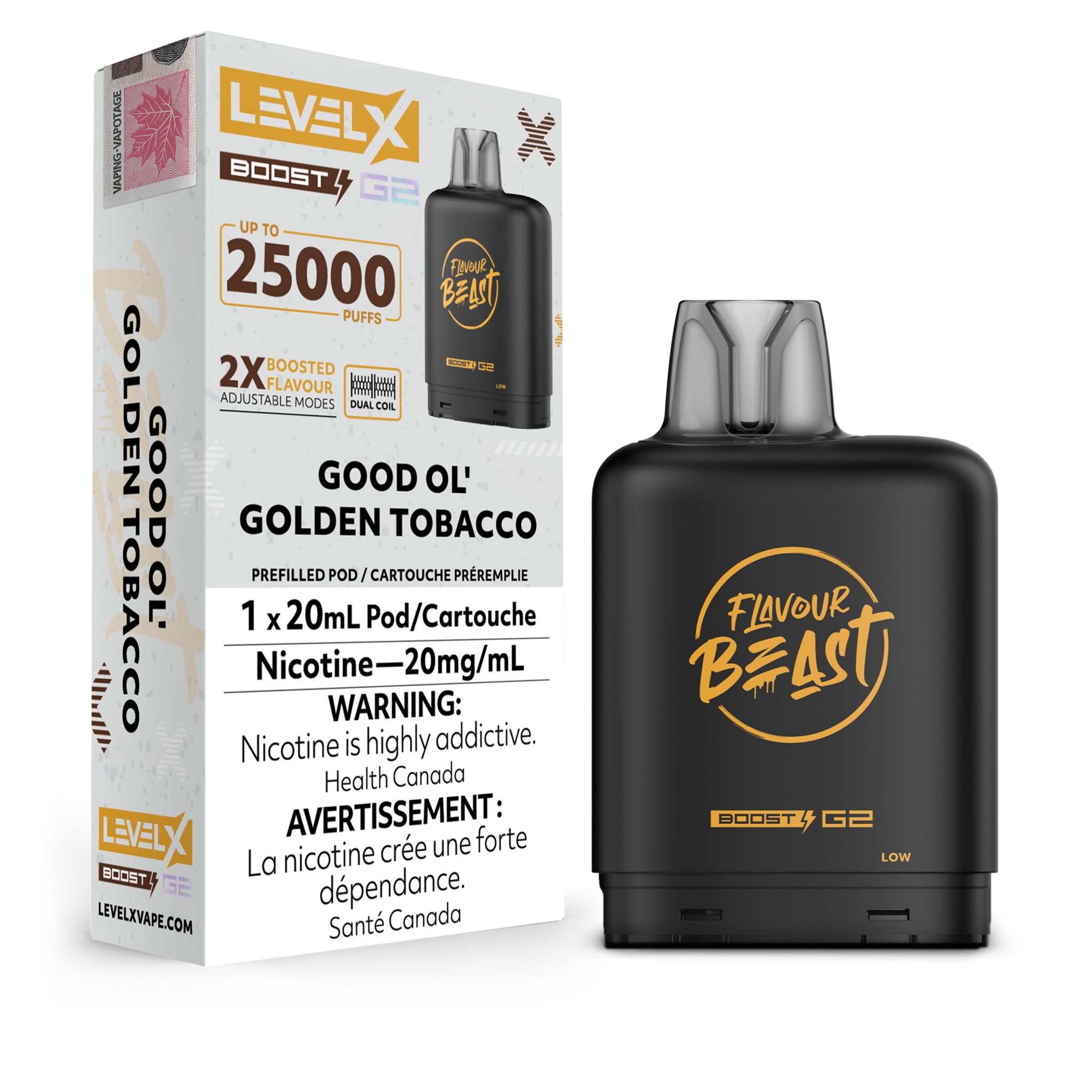 LEVEL X FLAVOUR BEAST POD 25K ON GOLDEN TOBACCO