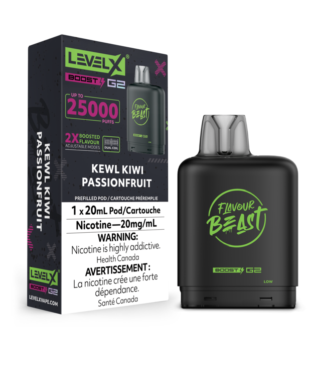 LEVEL X FLAVOUR BEAST POD 25K ON KEWL KIWI PASSIONFRUIT