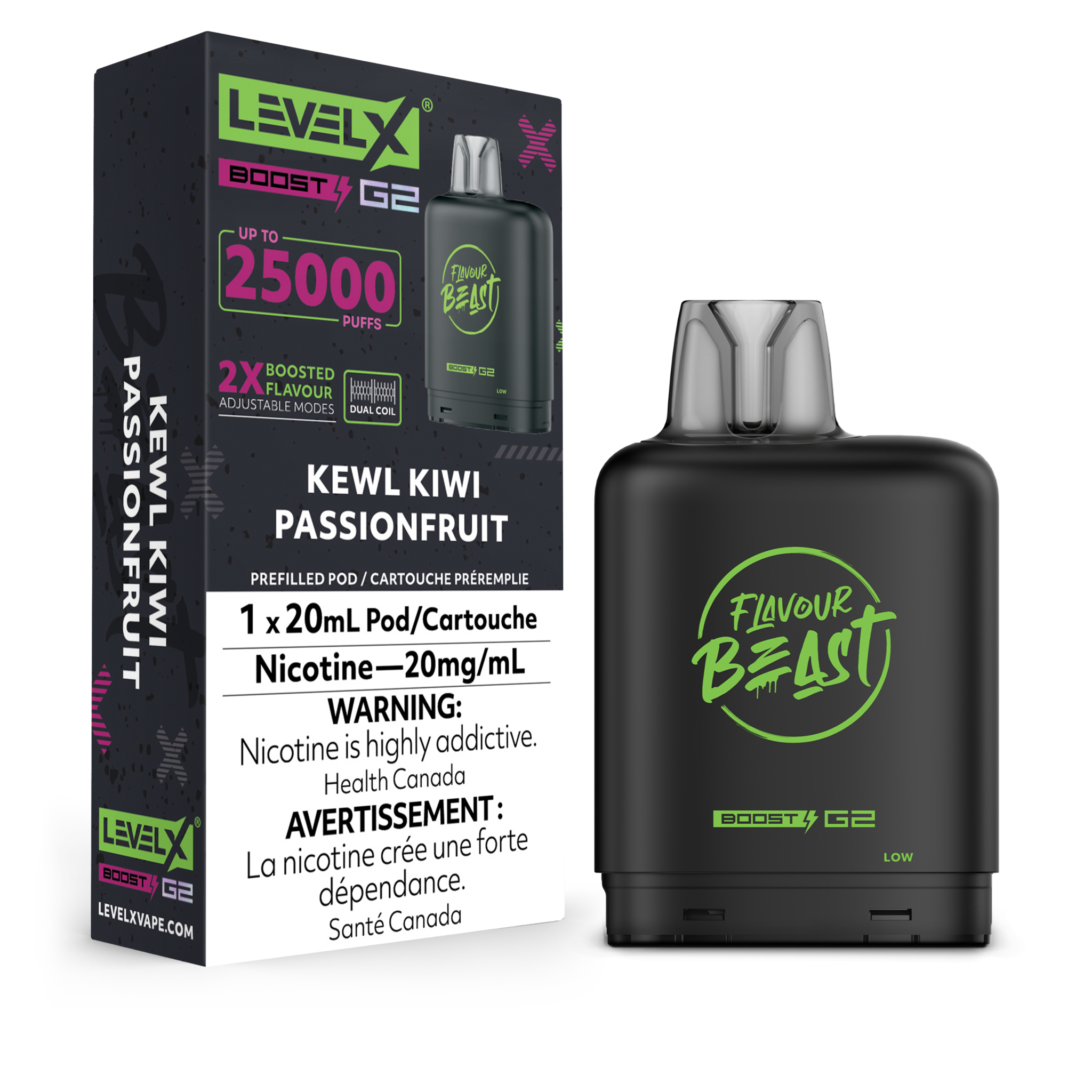 LEVEL X FLAVOUR BEAST POD 25K ON KEWL KIWI PASSIONFRUIT