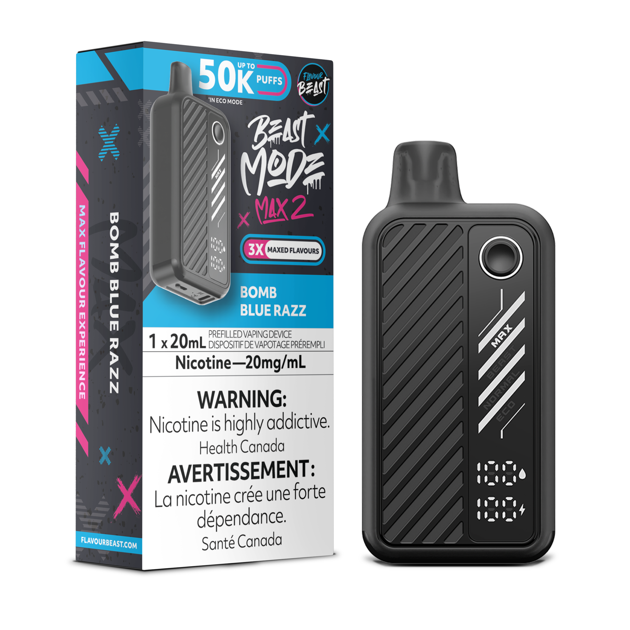 FLAVOUR BEAST BEAST MODE MAX 2 ON 50K BOMB BLUE RAZZ