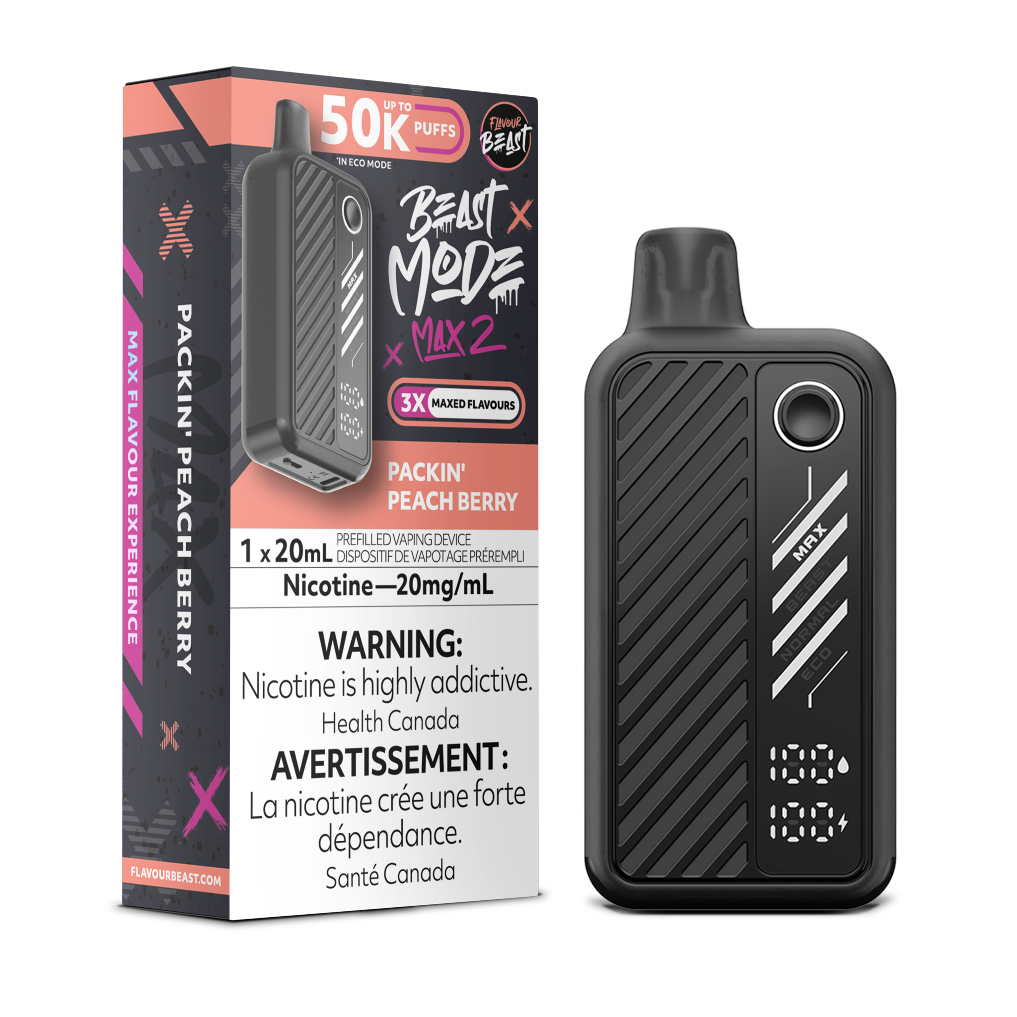 FLAVOUR BEAST BEAST MODE MAX 2 ON 50K PACKIN PEACH BERRY