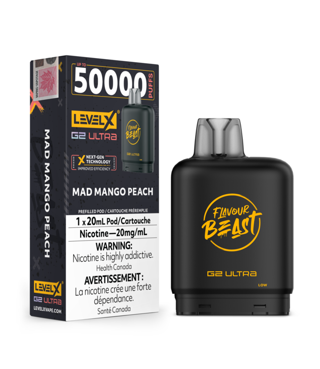 FLAVOUR BEAST LEVEL X G2 ULTRA POD ON MAD MANGO PEACH