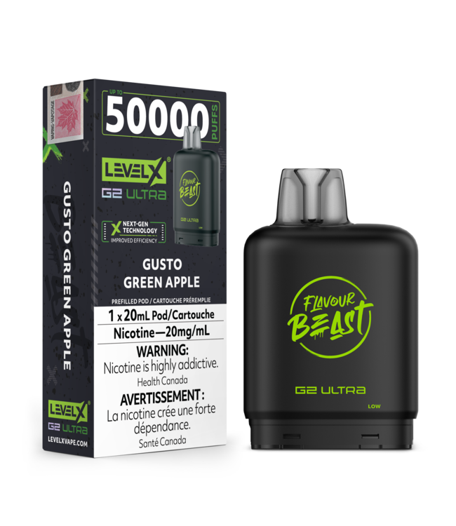FLAVOUR BEAST LEVEL X G2 ULTRA POD ON GUSTO GREEN APPLE