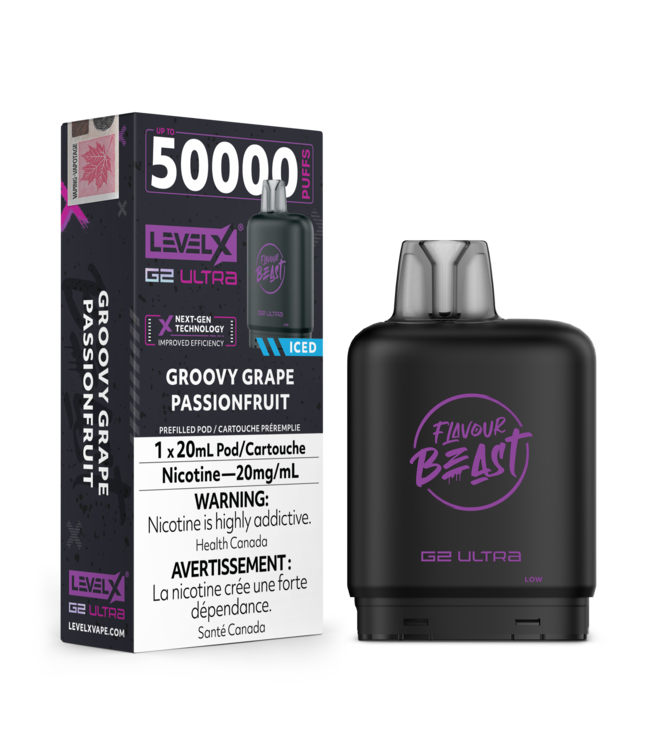 FLAVOUR BEAST LEVEL X G2 ULTRA POD ON GROOVY GRAPE PASSIONFRUIT