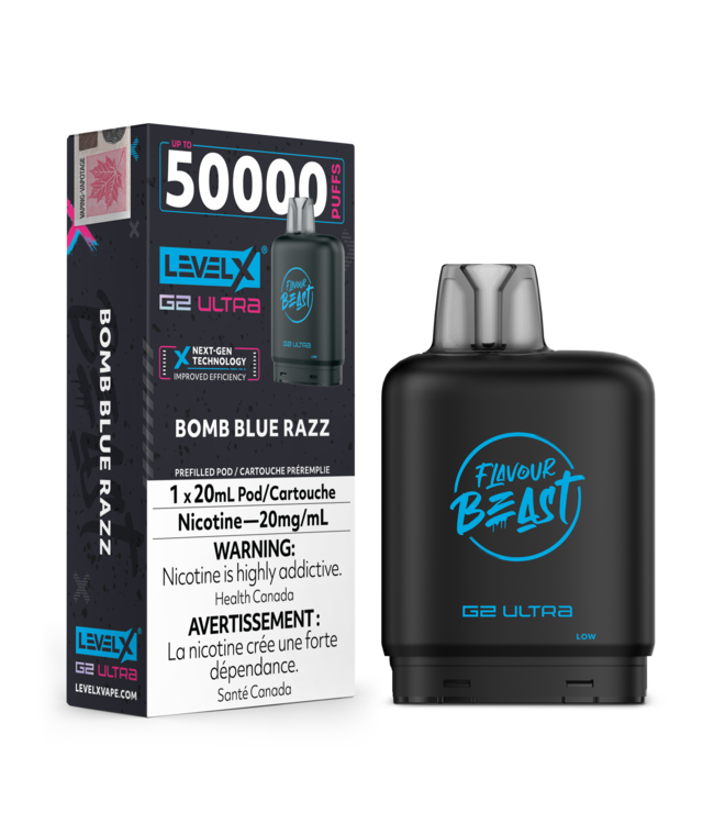 FLAVOUR BEAST LEVEL X G2 ULTRA POD ON BOMB BLUE RAZZ