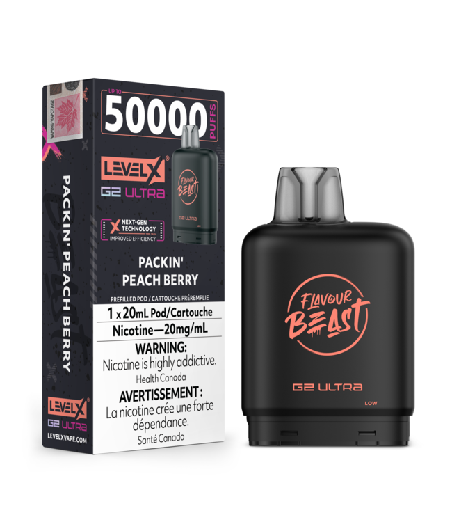 FLAVOUR BEAST LEVEL X G2 ULTRA POD ON PACKIN' PEACH BERRY