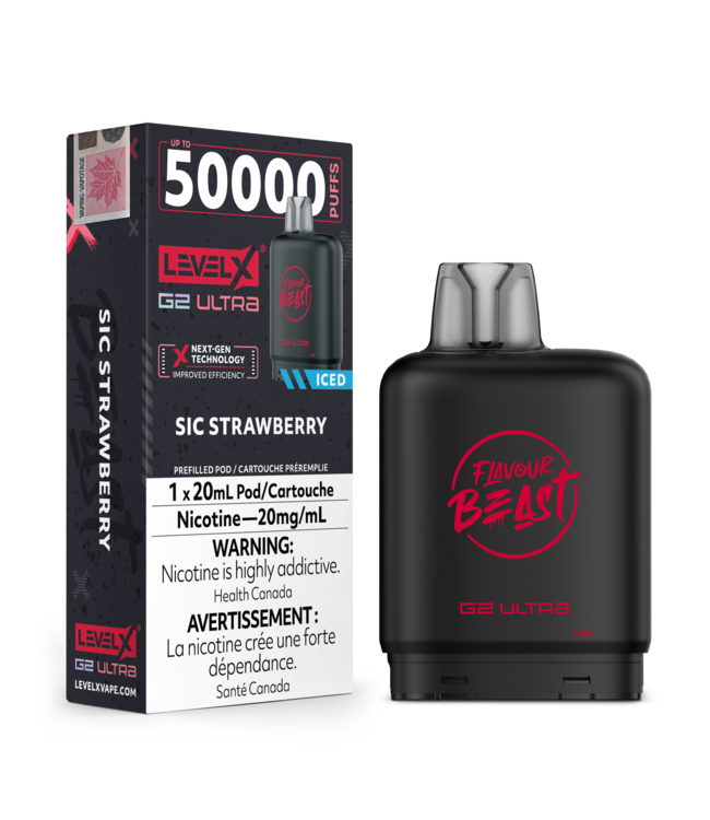FLAVOUR BEAST LEVEL X G2 ULTRA POD ON SIC STRAWBERRY