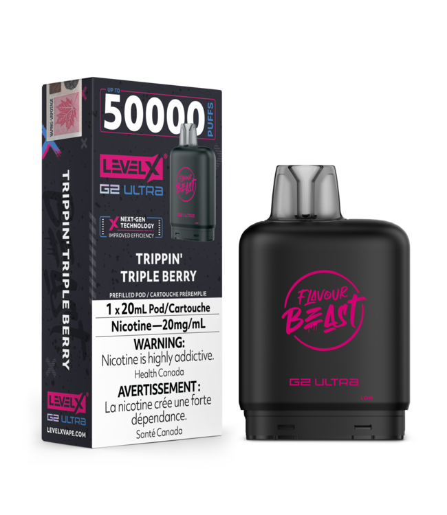 FLAVOUR BEAST LEVEL X G2 ULTRA POD ON TRIPPIN' TRIPLE BERRY