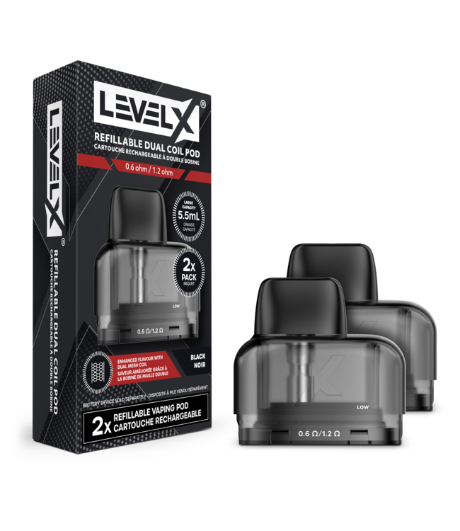 LEVEL X REFILLABLE DUAL COIL POD 5.5ML 0.6/1.2OHM 2/PK [CRC VERSION]