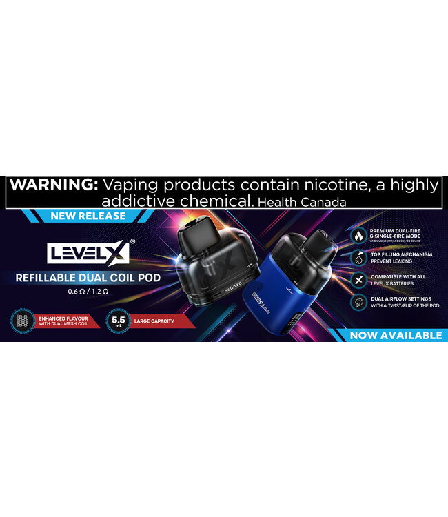 LEVEL X REFILLABLE DUAL COIL POD 5.5ML 0.6/1.2OHM 2/PK [CRC VERSION]