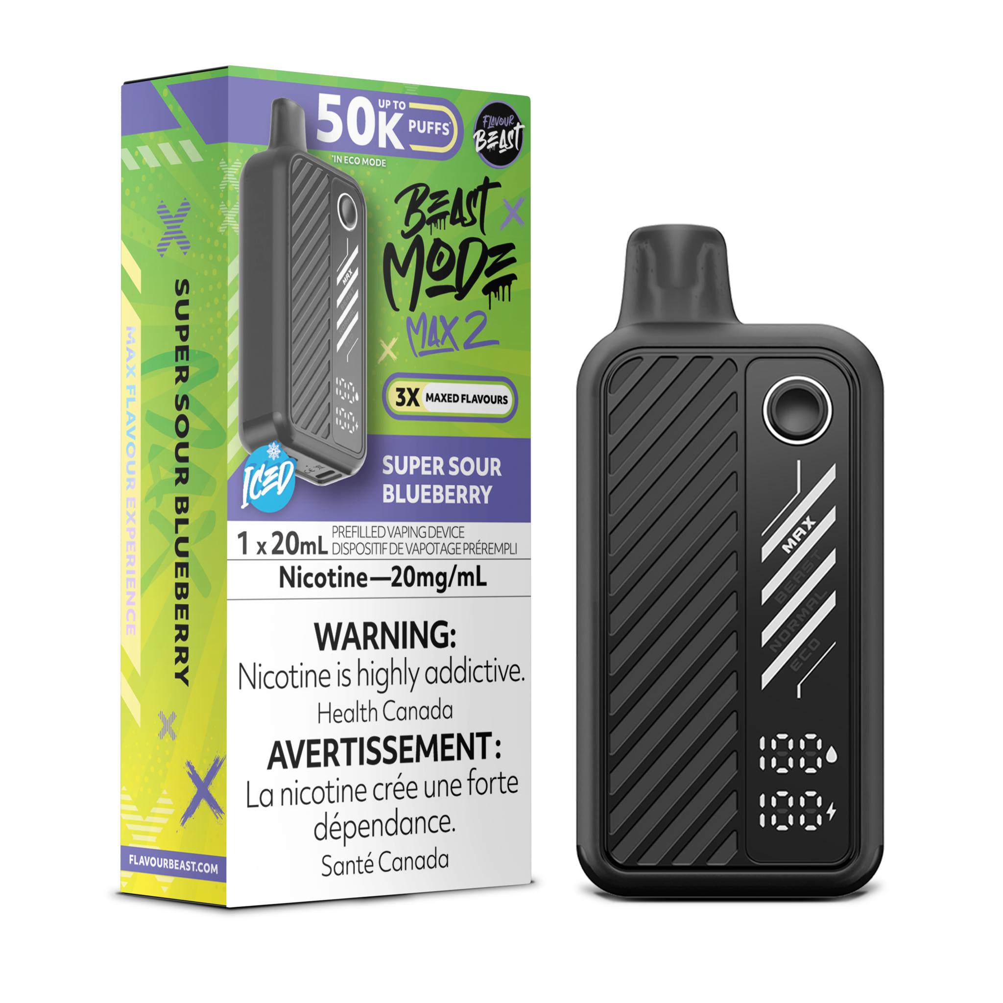 FLAVOUR BEAST BEAST MODE MAX 2 ON 50K SUPER SOUR BLUEBERRY
