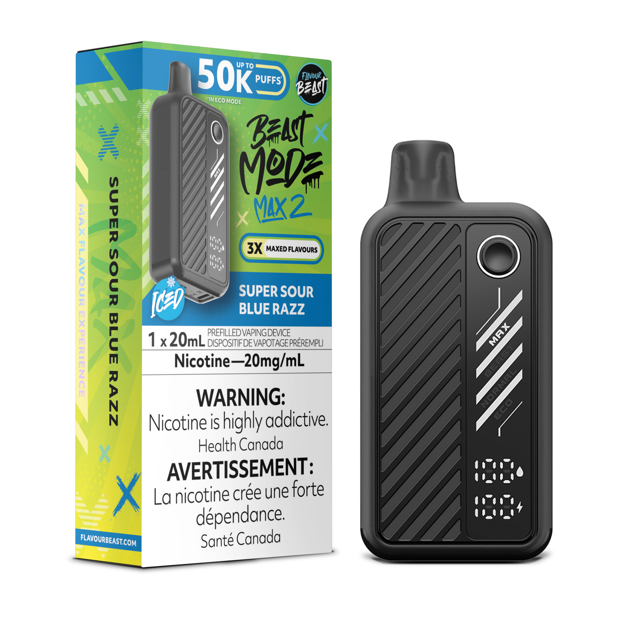 FLAVOUR BEAST BEAST MODE MAX 2 ON 50K SUPER SOUR BLUE RAZZ