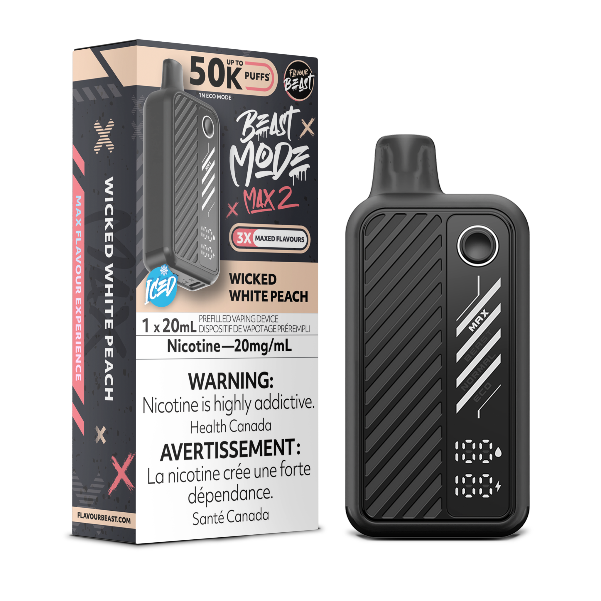 FLAVOUR BEAST BEAST MODE MAX 2 ON 50K WICKED WHITE PEACH