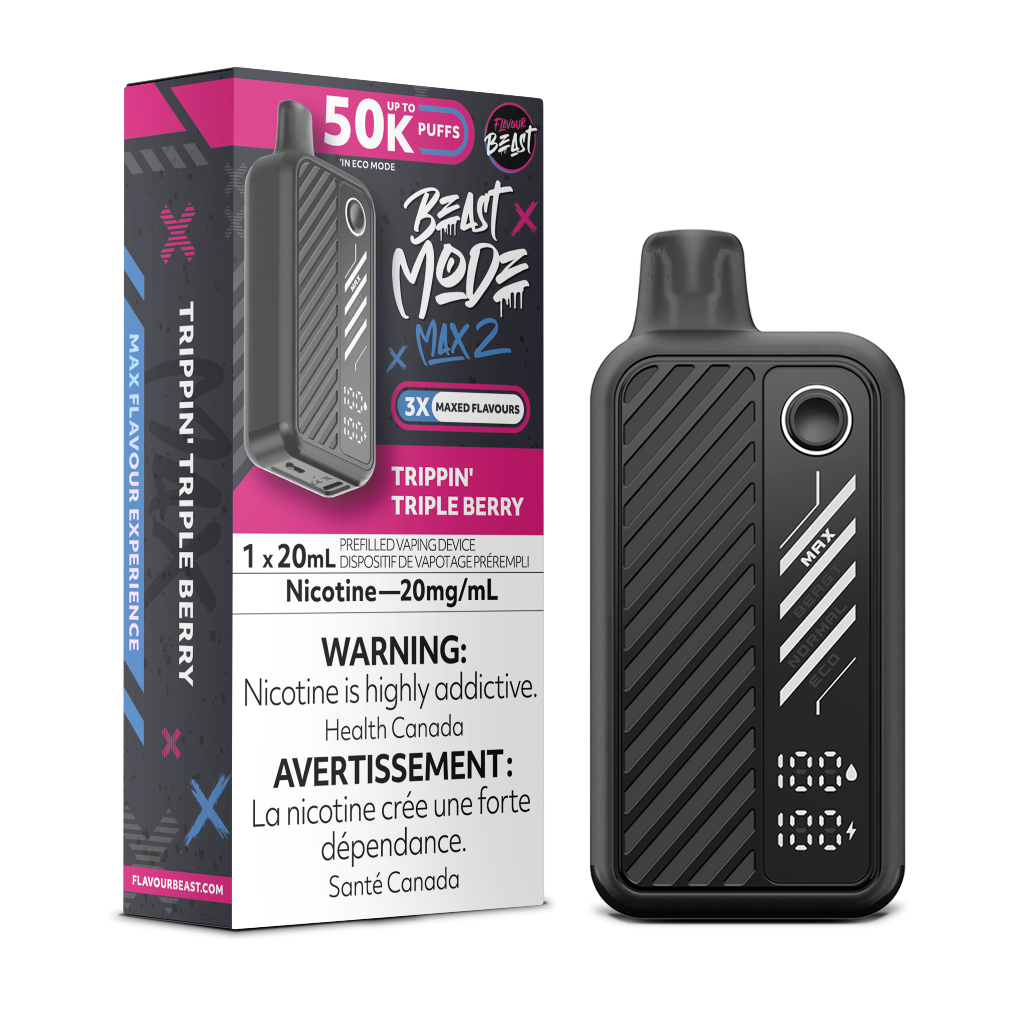 FLAVOUR BEAST BEAST MODE MAX 2 ON 50K TRIPPIN' TRIPLE BERRY