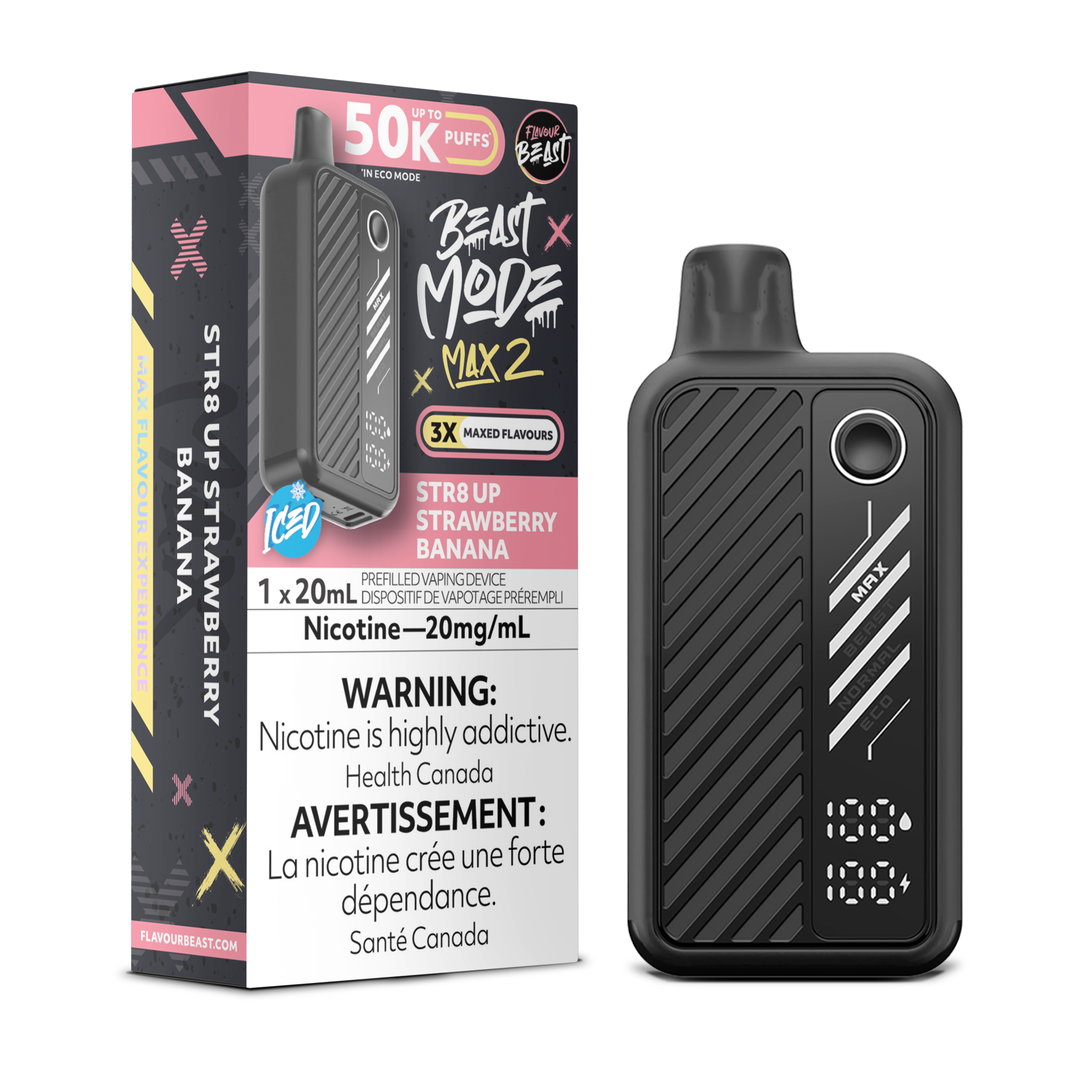 FLAVOUR BEAST BEAST MODE MAX 2 ON 50K STR8 UP STRAWBERRY BANANA