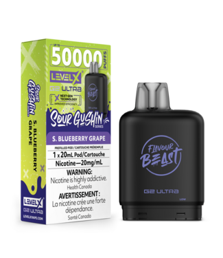 Level X FLAVOUR BEAST LEVEL X G2 ULTRA POD ON GUSHIN S. BLUEBERRY GRAPE