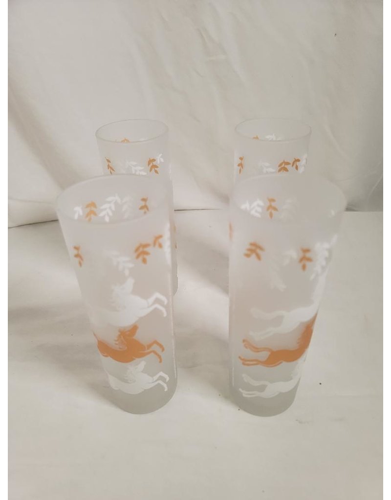 Vintage Libbey Cavalcade Prancing Horses Drinking Glass Set of 4