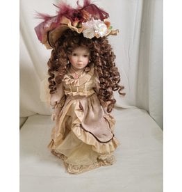 Brown Curly Hair Porcelain Doll