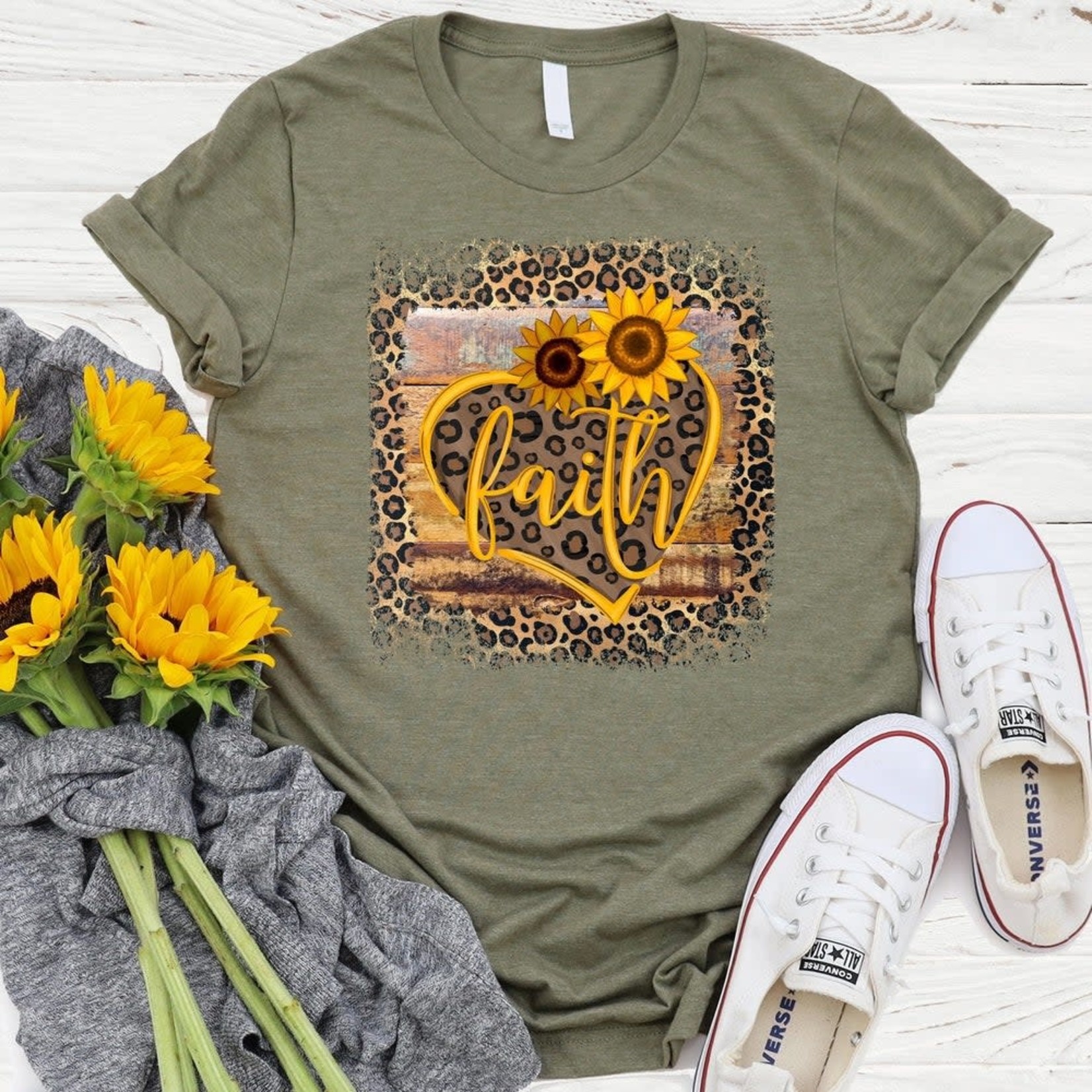 Faith Leopard Sunflower Tee Heather Olive
